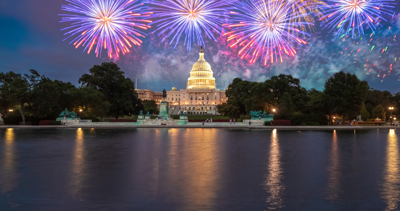 fireworks above the capital building in washington, dc